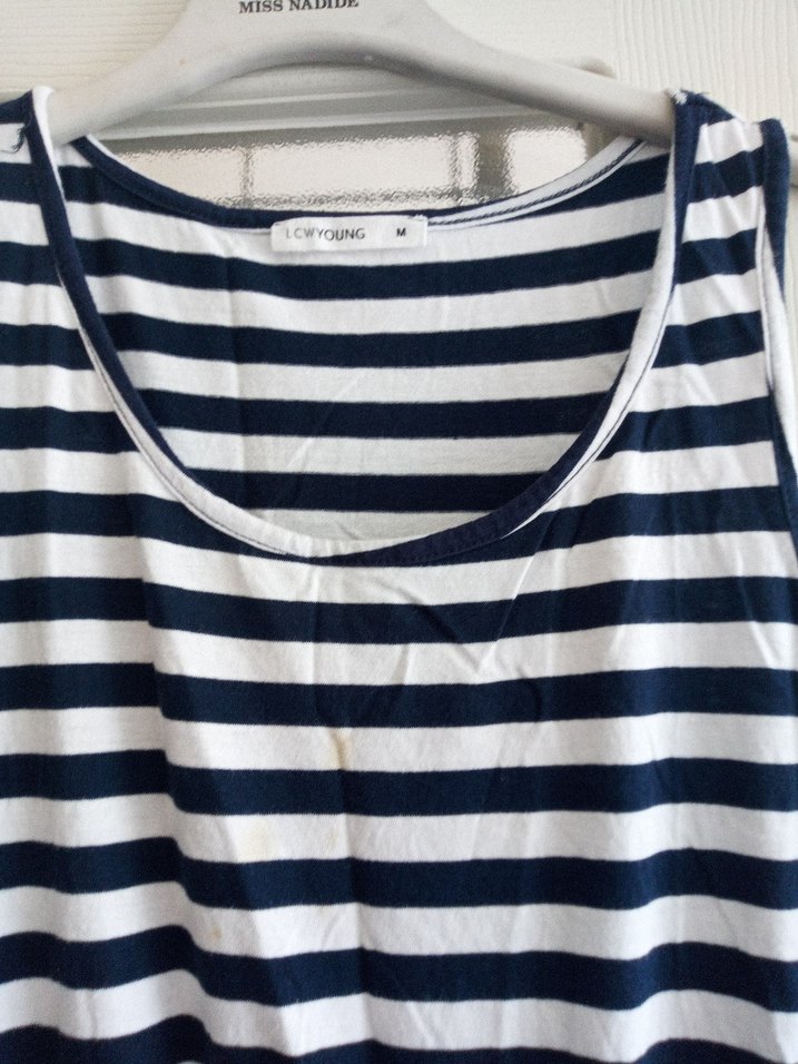 Lacivert Beyaz Çizgili uzun elbise - Görsel 3