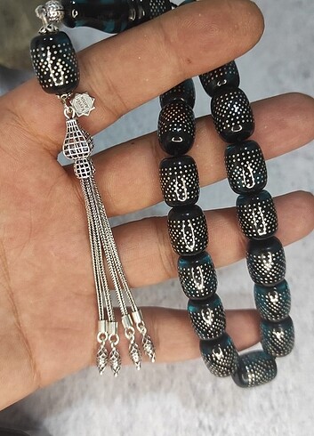  Beden mavi Renk Gümüş çakım ateş kehribar tesbih