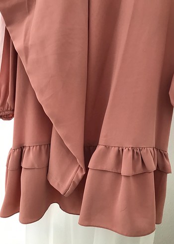 Kadın Pudra pembesi Uzun Kollu Fırfırlı Tunik - Görsel 4