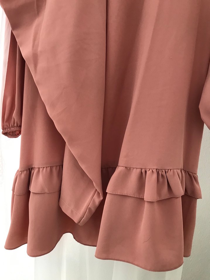 Kadın Pudra pembesi Uzun Kollu Fırfırlı Tunik - Görsel 4