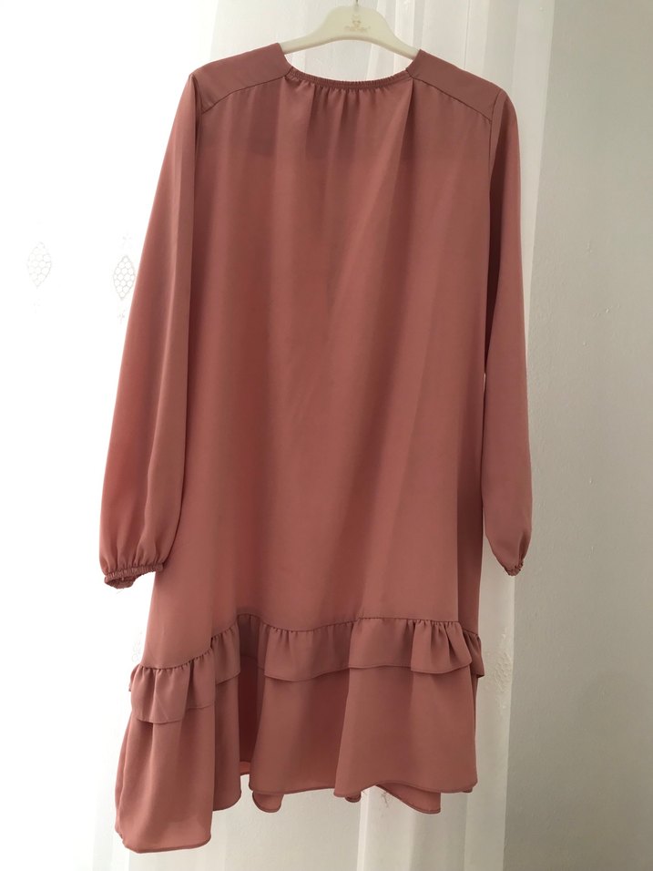 Kadın Pudra pembesi Uzun Kollu Fırfırlı Tunik - Görsel 2