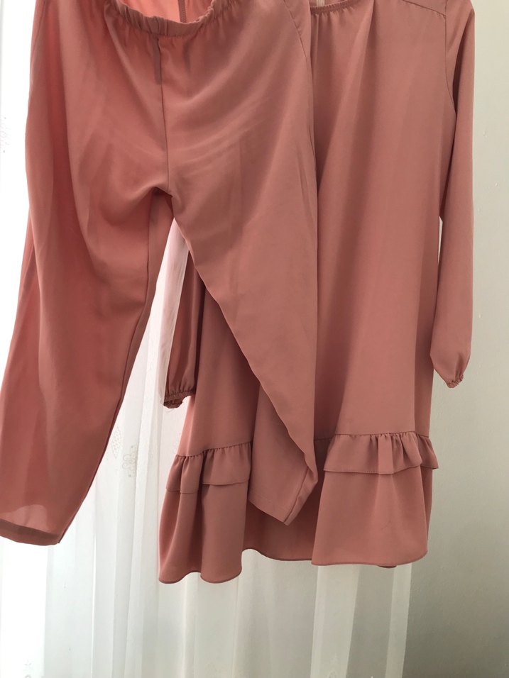 Kadın Pudra pembesi Uzun Kollu Fırfırlı Tunik - Görsel 3