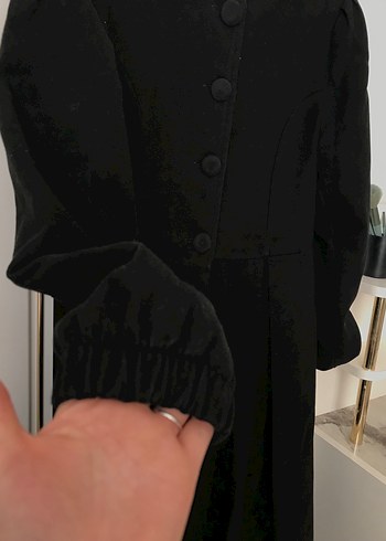 Düğmeli Siyah Uzun  Kaban - Görsel 5