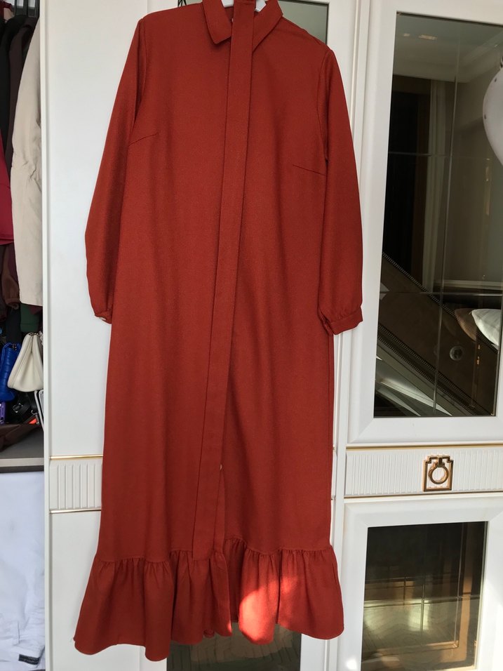 Kadın Kahverengi Uzun Keten Elbise - Görsel 2