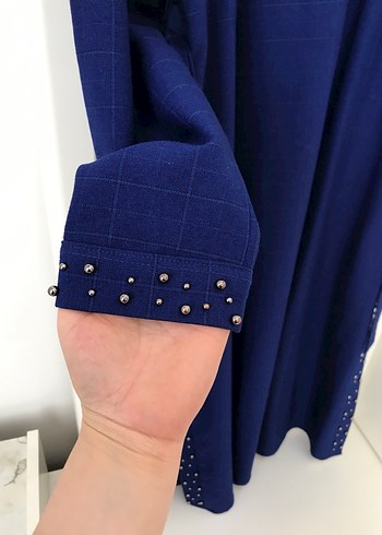 Mavi Uzun Kollu Kemerli Kadın Ceket - Görsel 3