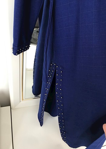 Mavi Uzun Kollu Kemerli Kadın Ceket - Görsel 4