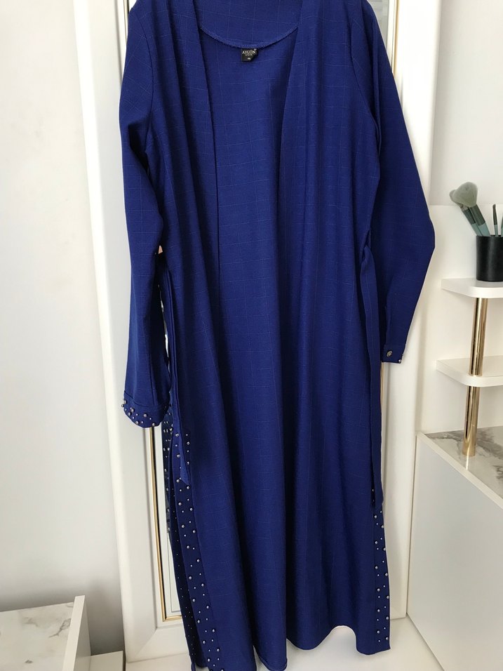 Mavi Uzun Kollu Kemerli Kadın Ceket - Görsel 2