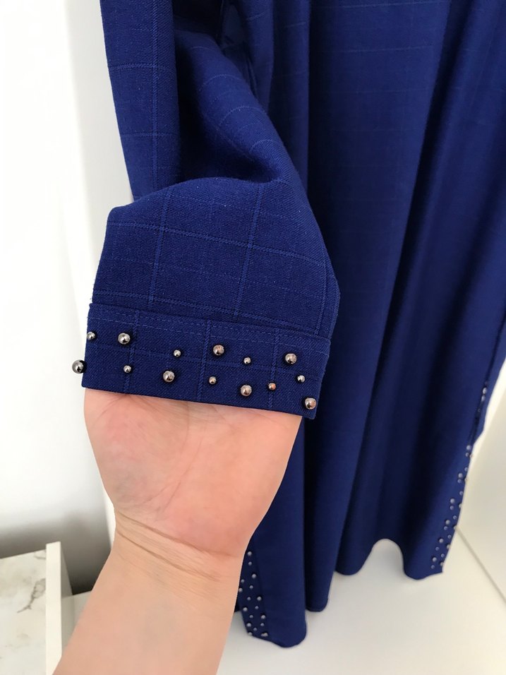 Mavi Uzun Kollu Kemerli Kadın Ceket - Görsel 3