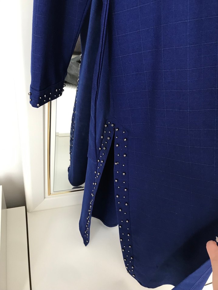 Mavi Uzun Kollu Kemerli Kadın Ceket - Görsel 4