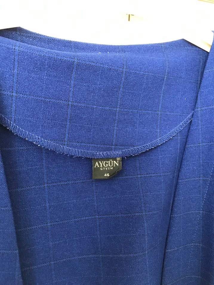 Mavi Uzun Kollu Kemerli Kadın Ceket - Görsel 5