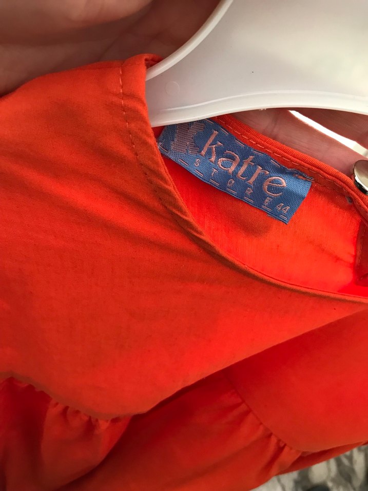 Uzun, Turuncu, Salaş, Yüksek Yakalı Kadın Elbise - Görsel 5