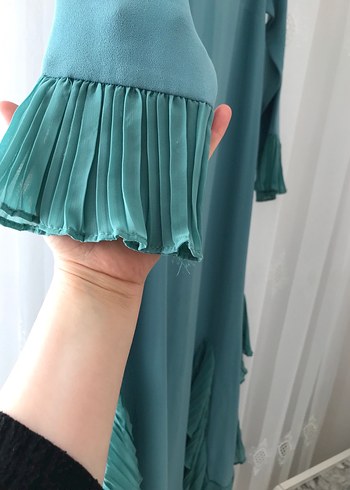 Uzun Turkuaz Pilili Kadın Elbise - Görsel 3