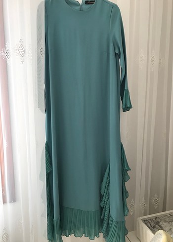 Uzun Turkuaz Pilili Kadın Elbise - Görsel 2