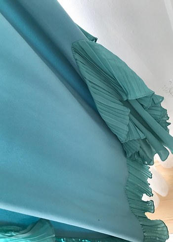 Uzun Turkuaz Pilili Kadın Elbise - Görsel 5