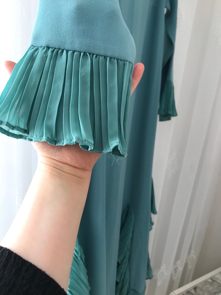 Uzun Turkuaz Pilili Kadın Elbise - Görsel 3