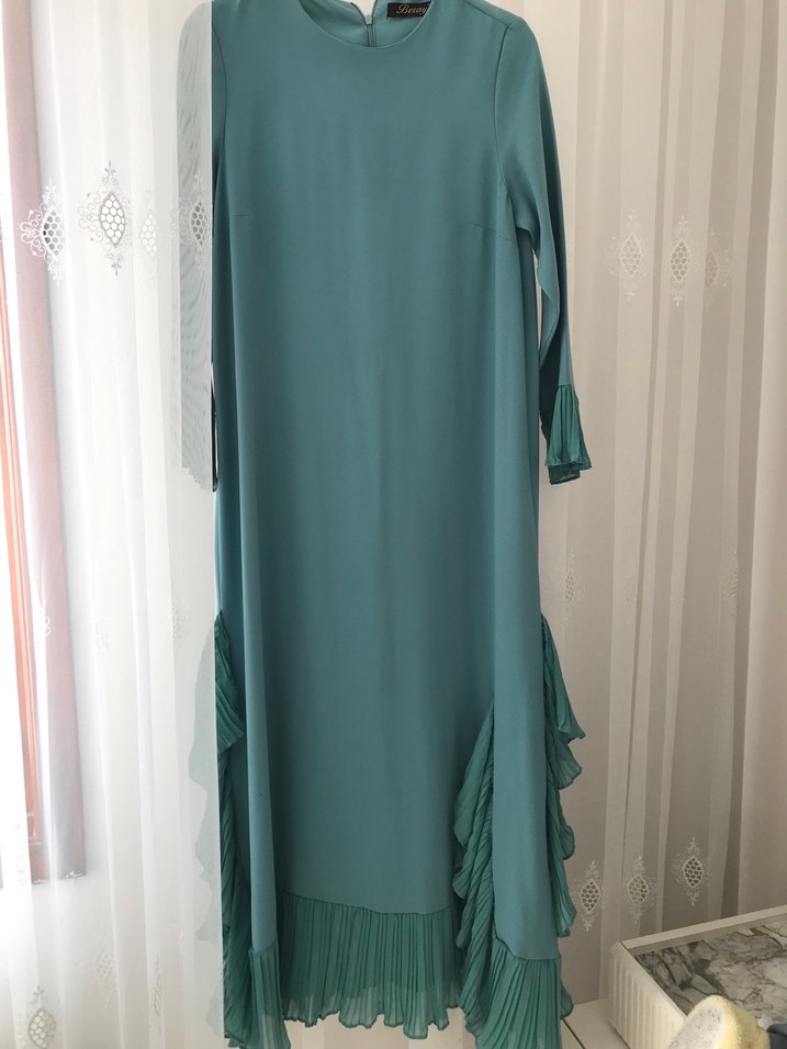 Uzun Turkuaz Pilili Kadın Elbise - Görsel 2