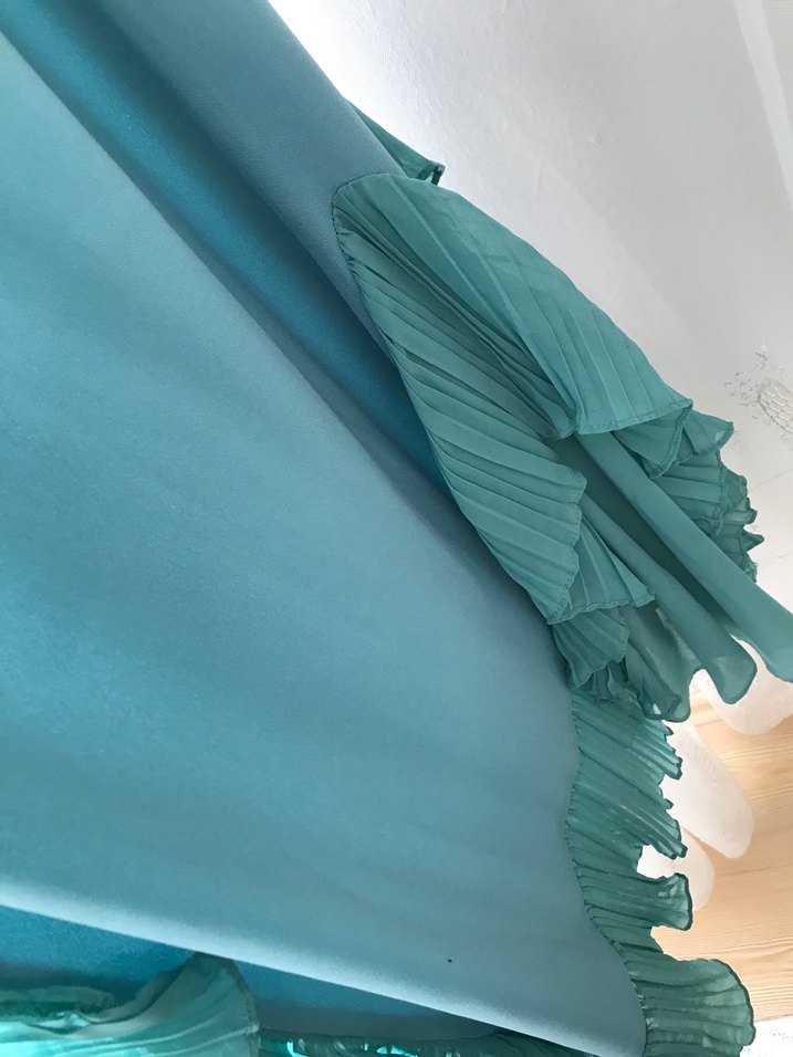 Uzun Turkuaz Pilili Kadın Elbise - Görsel 5