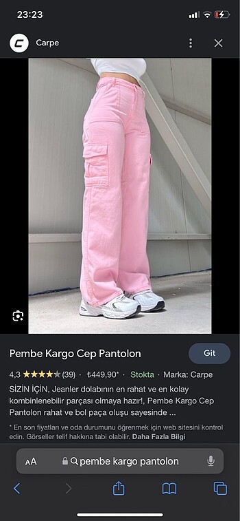 Pembe kargo pantolon