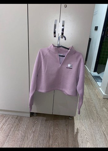 Fermuarlı Yüksek Yakalı Mor Sweatshirt