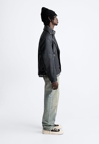 m Beden siyah Renk Zara Oversize Suni Deri Biker Ceket