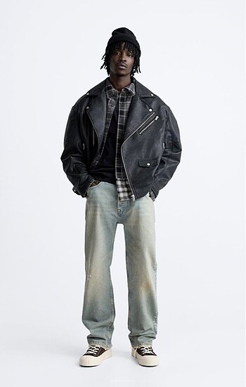 Zara Oversize Suni Deri Biker Ceket