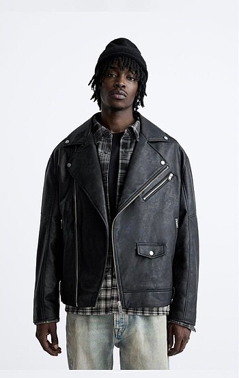 Zara Zara Oversize Suni Deri Biker Ceket