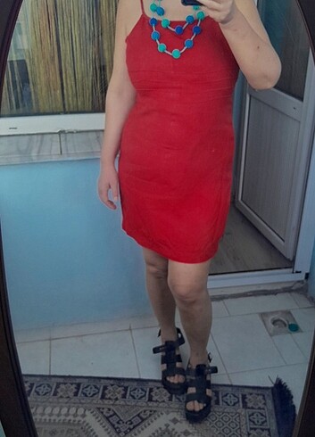 l Beden kırmızı Renk Askılı elbise