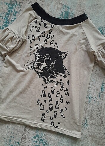 Taş detaylı leopar desenli bluz - Görsel 7