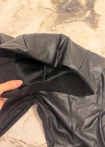 Siyah deri tayt pantolon XS - Görsel 6