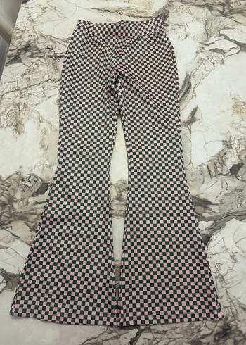 Dama desenli İspanyol paça kumaş tayt S beden - Görsel 3