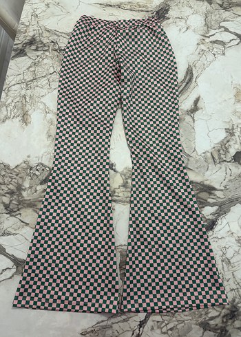 Dama desenli İspanyol paça kumaş tayt S beden - Görsel 4