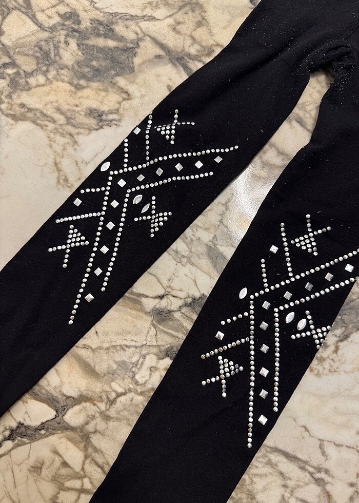 Taş boncuk işlemeli tayt kilotlu çorap siyah 5 6 7 yaş uyumlu - Görsel 3