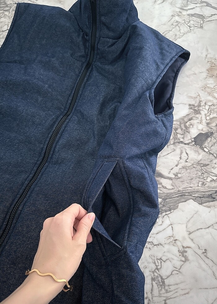 Büyük beden kot kumaş kışlık yelek XL  XXL - Görsel 3