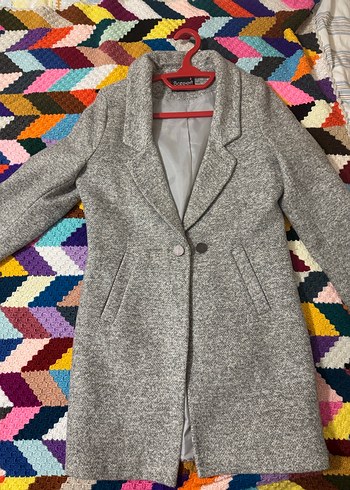 Gri Düğmeli Klasik Kadın Kaşe Kaban - Görsel 4