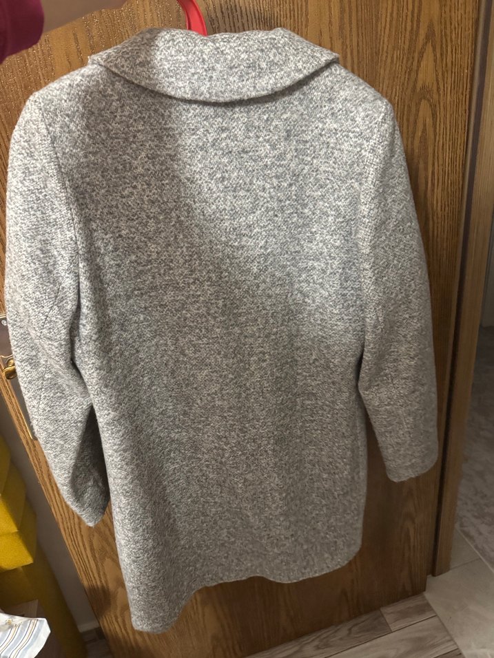 Gri Düğmeli Klasik Kadın Kaşe Kaban - Görsel 3