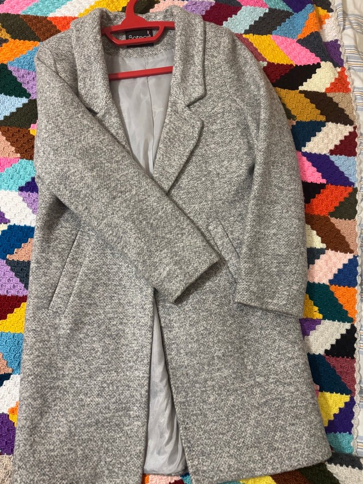 Gri Düğmeli Klasik Kadın Kaşe Kaban - Görsel 5