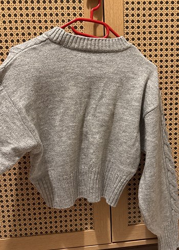 Gri Örgü Kadın Crop Kazak - Görsel 4