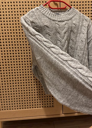 Gri Örgü Kadın Crop Kazak - Görsel 3