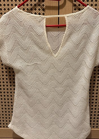 Ekru Örme Kısa Kollu Kadın Bluz - Görsel 6