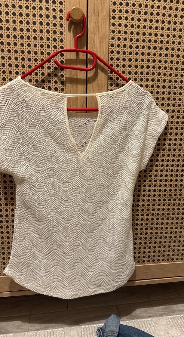 Ekru Örme Kısa Kollu Kadın Bluz - Görsel 5