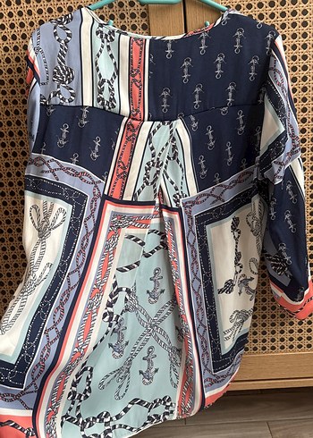 Uzun Kollu Bohem Desenli V Yaka Bluz - Görsel 5