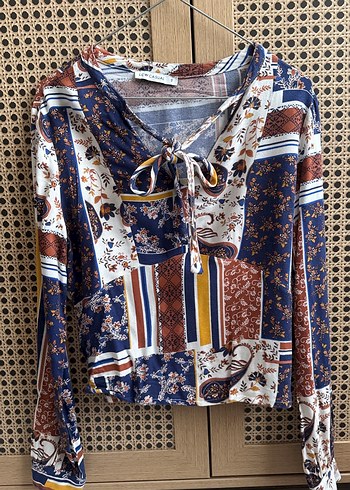 Bohem Uzun Kollu Çok Renkli Kadın Bluz - Görsel 3