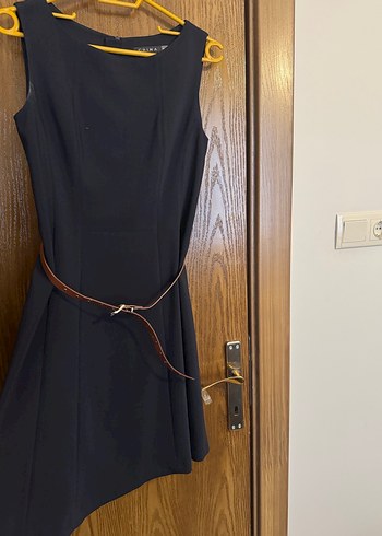 Kemerli lacivert Midi Elbise - Görsel 7