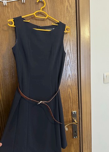 Kemerli lacivert Midi Elbise - Görsel 6