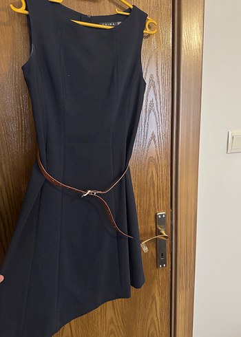 Kemerli lacivert Midi Elbise - Görsel 5