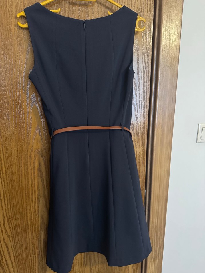 Kemerli lacivert Midi Elbise - Görsel 3