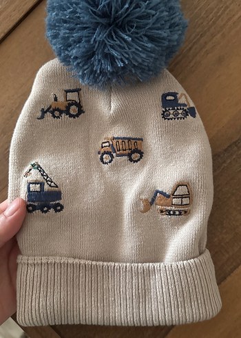 0-3 Ay Nakışlı Erkek Çocuk Gri Örgü Bere - Görsel 4