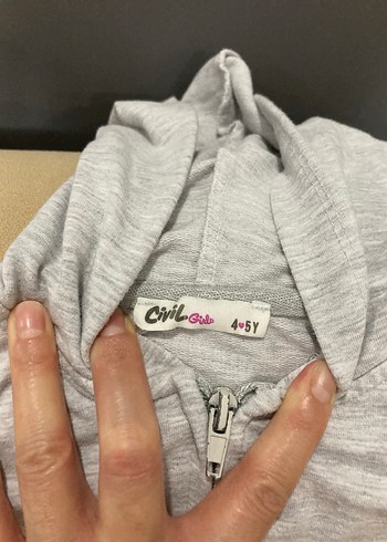 Kız Çocuk Gri Kapüşonlu Fermuarlı Sweatshirt - Görsel 2