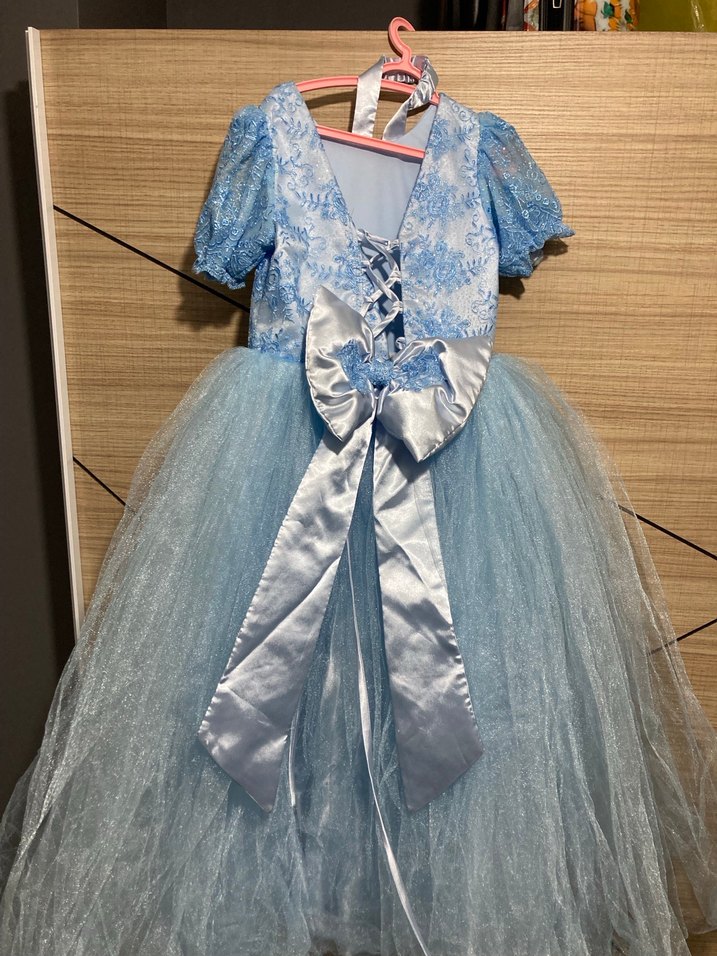 Mavi Dantel Detaylı Kısa Kollu Çocuk Elbisesi - Görsel 3