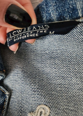 s Beden İşlemeli Düğmeli Kadın Mavi Denim Ceket